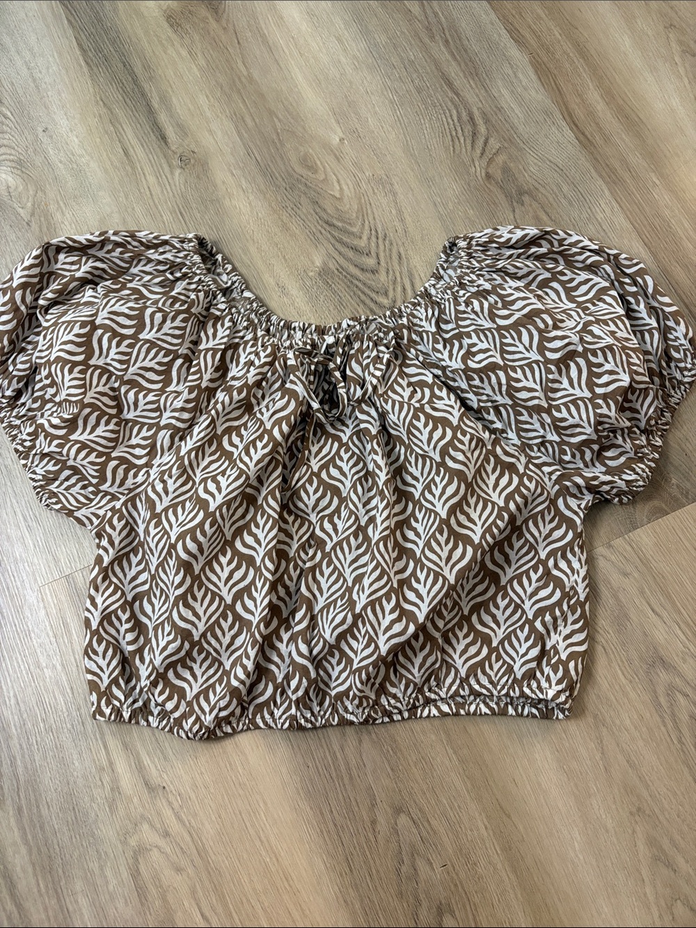 BECASA Aria Top Chocolate Flora Cotton Puff Sleeve off the shoulder top medium